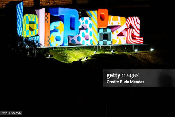 The Lollapalooza sign during day three of Lollapalooza Brazil at Autodromo de Interlagos on March 24, 2024 in Sao Paulo, Brazil.