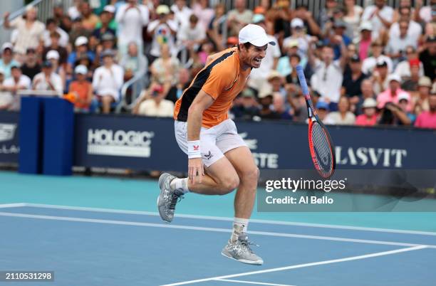 Andy Murray of Great Britain screams in pain after hurting his left ankle during his match against Tomas Machac of the Czech Republic on Day 9 of the...