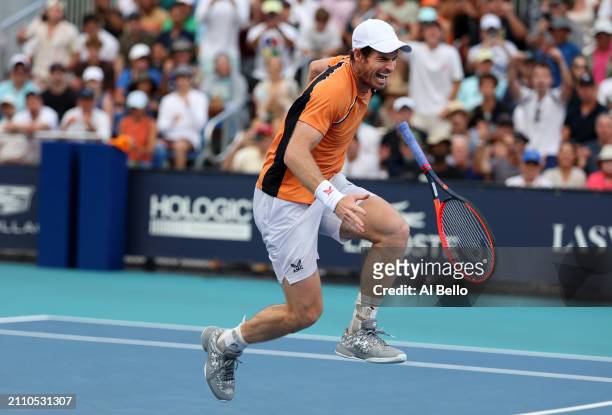 Andy Murray of Great Britain screams in pain after hurting his left ankle during his match against Tomas Machac of the Czech Republic on Day 9 of the...
