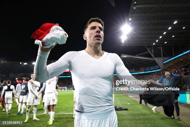 Jan Bednarek of Poland during the UEFA EURO 2024 Play-Offs semifinal match between Wales and Poland at Cardiff City Stadium on March 26, 2024 in...