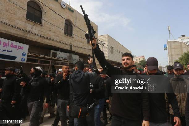 Funeral ceremony is held for Palestinians, who killed following Israeli unmanned aerial vehicle attack on Jenin city and Jenin Refugee Camp in West...