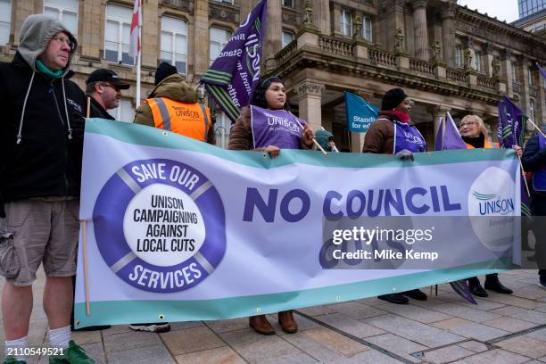 Stand Up for Public Services demonstration against Birmingham City Council cuts on 2nd March 2024 in Birmingham, United Kingdom. The protest has...