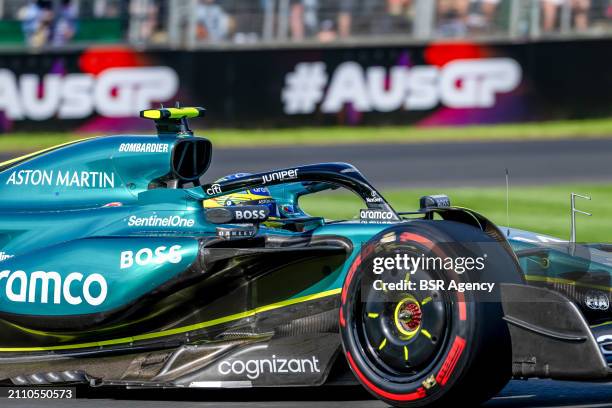 Fernando Alonso, Aston Martin F1 AMR23 during qualifying ahead of the F1 Grand Prix of Australia at Albert Park Circuit on March 23, 2024 in...