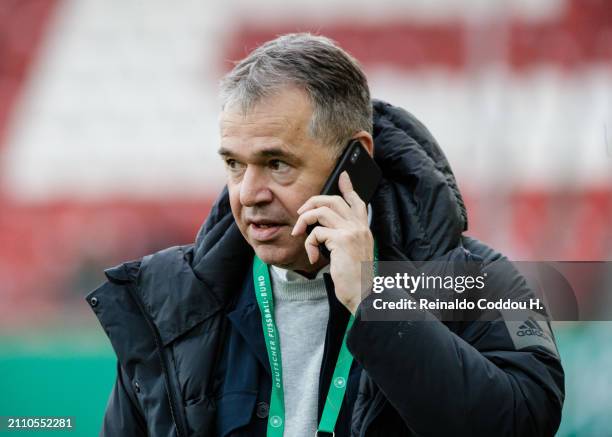 Andreas Rettig, DFB Managing Director for Sport, is senn prior to the UEFA Under21 EURO Qualifier Germany U21 v Israel U21 at Leuna-Chemie-Stadion on...