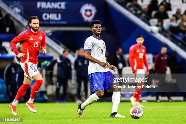 Ben BRERETON DIAZ of Chile and Aurelien TCHOUAMENI of France during the friendly match between France and Chile at Orange Velodrome on March 26, 2024...