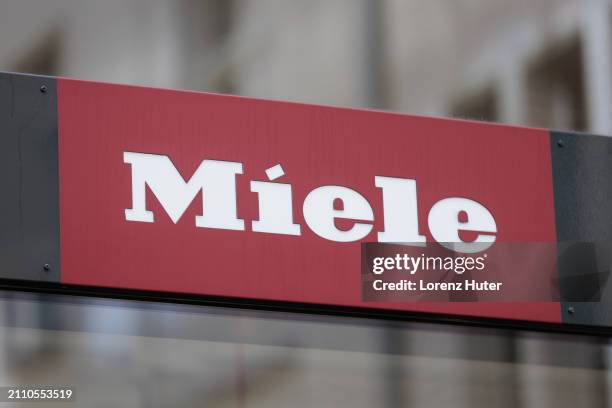 In this photo illustration Logo of the Miele Appliances and Household Items Chain on March 27, 2024 in Berlin, Germany.