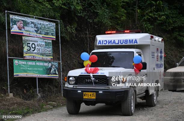 An ambulance funded by local communities and the FARC dissident armed rebel faction Central General Staff is delivered in the village of San Juan del...
