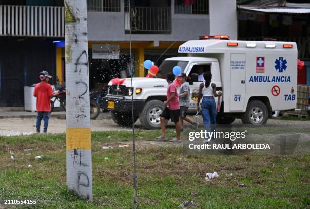 An ambulance funded by local communities and the FARC dissident armed rebel faction Central General Staff is delivered in the village of San Juan del...