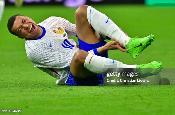 Kylian Mbappé Of France in action during the international friendly match between France and Chile at Stade Velodrome on March 26, 2024 in Marseille,...