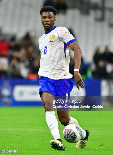 Aurelien Tchouameni Of France in action during the international friendly match between France and Chile at Stade Velodrome on March 26, 2024 in...