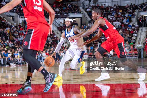Zavier Simpson of the Motor City Cruise handles the ball during an NBA G League game against the Raptors 905 on March 27, 2024 at the Paramount Fine...