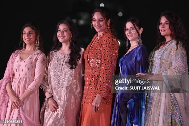 Bollywood actress Sharmin Segal , Manisha Koirala , Sonakshi Sinha ,Sanjeeda Sheikh and Richa Chadha attend the promotion of their upcoming Indian...