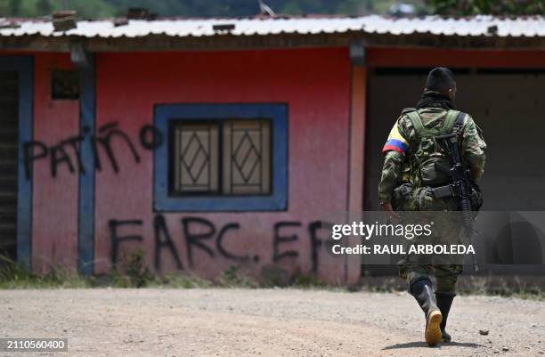 Member of the Carlos Patino front of the dissident FARC guerrilla patrols in Micay Canyon, a mountainous area and EMC stronghold in Cauca Department,...