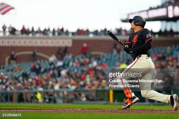 Wilmer Flores Bats at Oracle Park on March 26, 2024 in San Francisco, California.