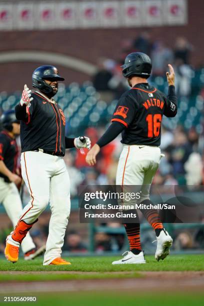 Pablo Sandoval and Donovan Walton Acknowledge each other at Oracle Park on March 26, 2024 in San Francisco, California.