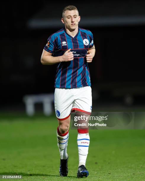 David Ferguson of Hartlepool United is playing during the Vanarama National League match between Gateshead and Hartlepool United at the Gateshead...