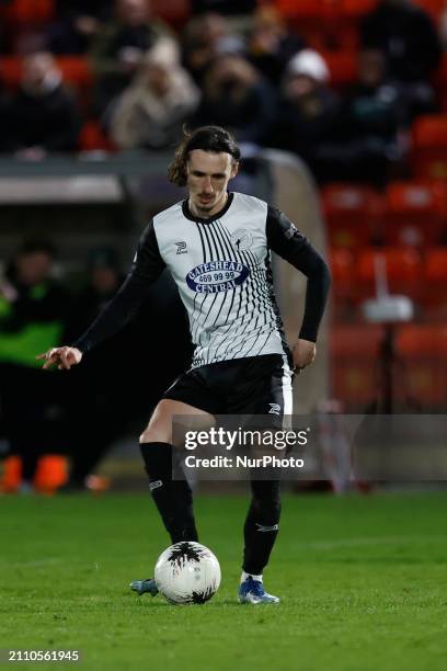 Callum Whelan of Gateshead is in action during the Vanarama National League match between Gateshead and Hartlepool United at the Gateshead...