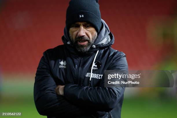 Kevin Phillips, the manager of Hartlepool United, is watching the Vanarama National League match between Gateshead and Hartlepool United at the...