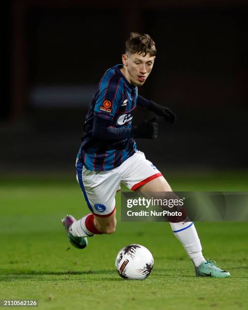 Joe Grey of Hartlepool United is playing in the Vanarama National League match between Gateshead and Hartlepool United at the Gateshead International...