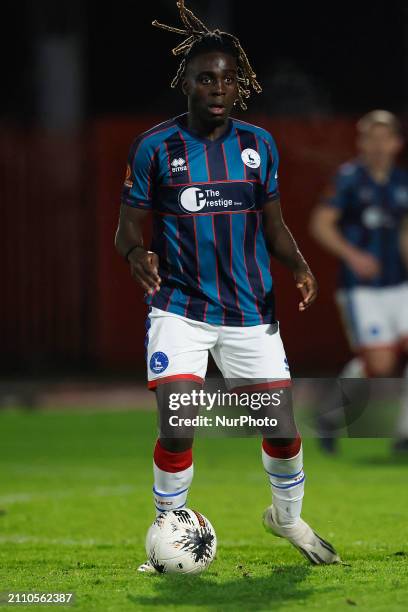 Terell Agyemang is playing for Hartlepool United in the Vanarama National League match against Gateshead at the Gateshead International Stadium in...