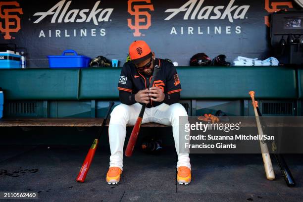 Pablo Sandoval of the San Francisco Giants prepares for the Giants game at Oracle Park on March 26, 2024 in San Francisco, California.