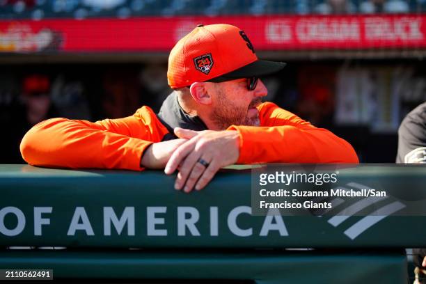 Ryan Christenson of the San Francisco Giants prepares for the Giants game at Oracle Park on March 26, 2024 in San Francisco, California.