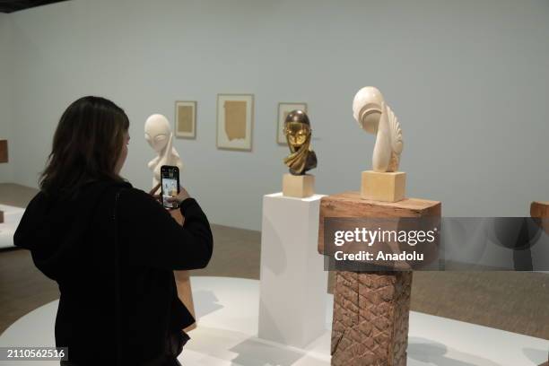 Artworks by Constantin Brancusi on display at the Pompidou Centre in Paris, France on March 27, 2024. A rare retrospective of Constantin Brancusi,...