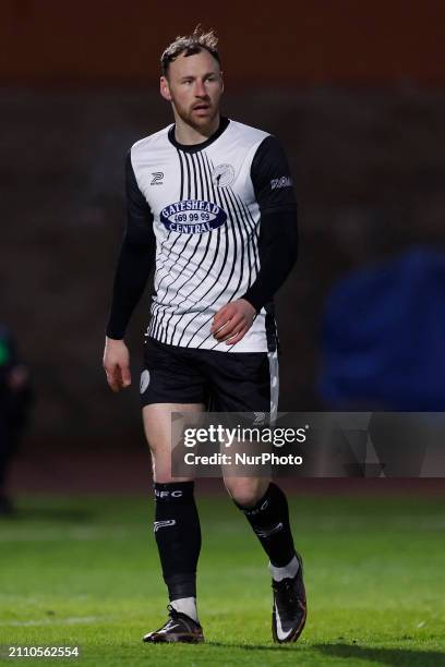 Louis Storey is playing for Gateshead in the Vanarama National League match against Hartlepool United at the Gateshead International Stadium in...