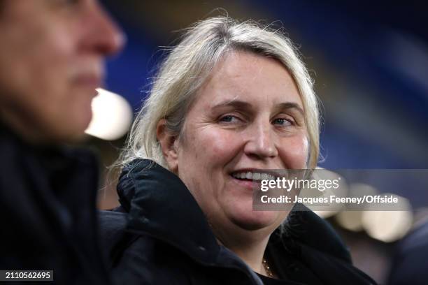 Chelsea manager Emma Hayes during the UEFA Women's Champions League 2023/24 Quarter Final Leg Two match between Chelsea FC Women and AFC Ajax at on...