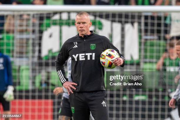 Assistant Coach Terry Boss of Austin FC watches his players before a match against of the Philadelphia Union at Q2 Stadium on March 16, 2024 in...