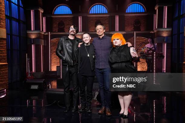 Episode 1502 -- Pictured: Host Seth Meyers with musical guest Gossip on March 27, 2024 --