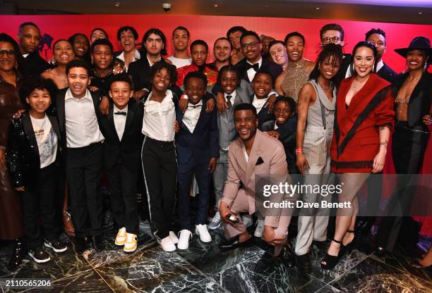 Bigi Jackson aka Blanket Jackson and Prince Jackson pose with Lynn Nottage, George Ross, Ethan Sokontwe, Lydia Sterling, Dylan Trigger, Rohan...