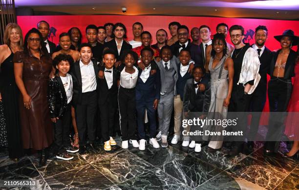 Bigi Jackson aka Blanket Jackson and Prince Jackson pose with cast members Lia Vollack, Lynn Nottage, George Ross, Ethan Sokontwe, Lydia Sterling,...