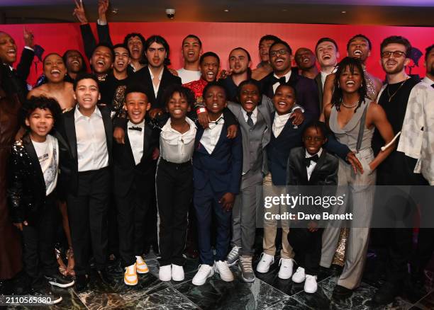 Bigi Jackson aka Blanket Jackson and Prince Jackson pose with cast members George Ross, Ethan Sokontwe, Lydia Sterling, Rohan Pinnock-Hamilton, Dylan...