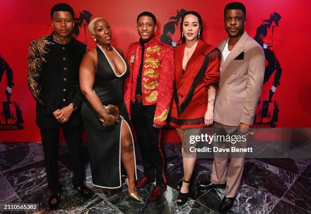 Cast members Mitchell Zhangazha, Phebe Edwards, Myles Frost, Philippa Stefani and Ashley Zhangazha attend the press night after party for "MJ: The...