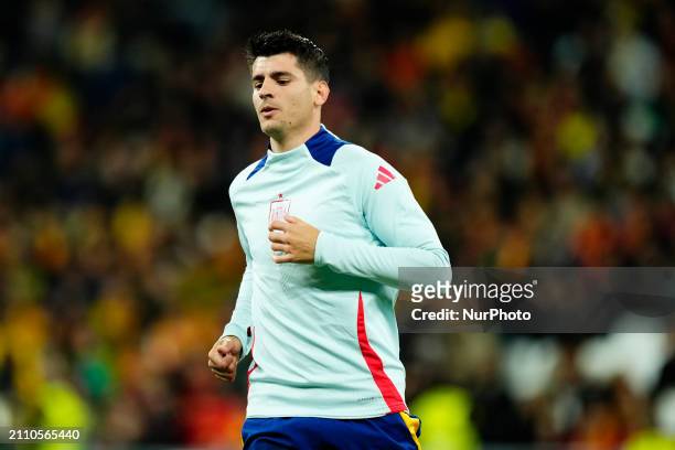 Alvaro Morata Centre-Forward of Spain and Atletico de Madrid during the warm-up before the friendly match between Spain and Brazil at Estadio...