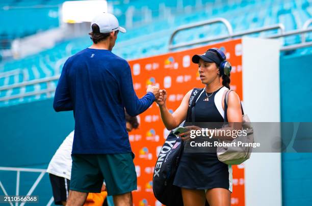 Jessica Pegula of the United States before playing against Ekaterina Alexandrova in the quarter-final on Day 12 of the Miami Open Presented by Itau...