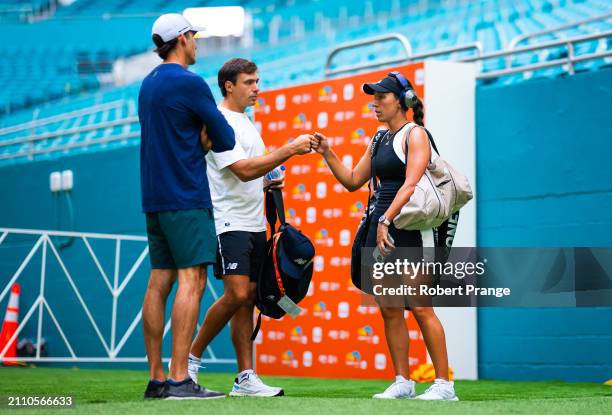Jessica Pegula of the United States before playing against Ekaterina Alexandrova in the quarter-final on Day 12 of the Miami Open Presented by Itau...