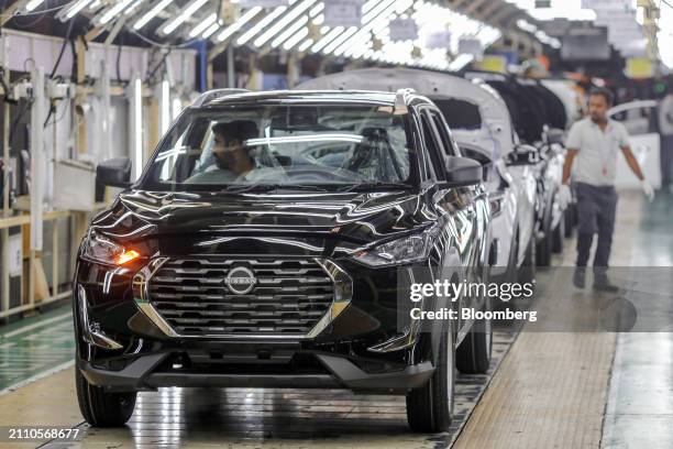 Nissan Motor Co. Magnite vehicles on the production line at the Renault Nissan Automotive India Pvt. Manufacturing plant in Chennai, India, on...