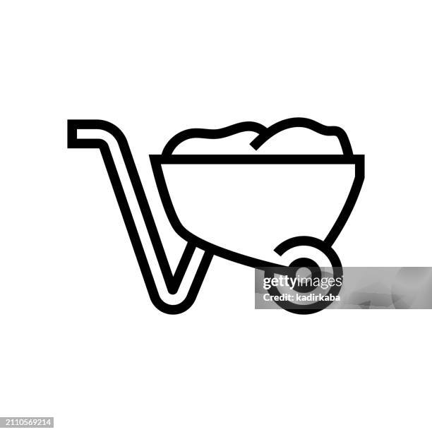 wheelbarrow line icon - construction sand stock illustrations