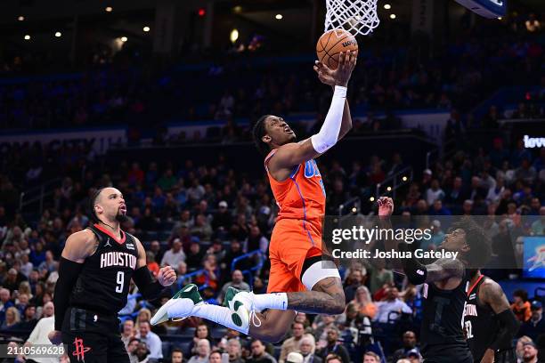 Jalen Williams of the Oklahoma City Thunder goes up for a shot during the second half against the Houston Rockets at Paycom Center on March 27, 2024...