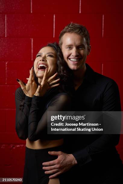 Madison Chock and Evan Bates of the United States pose for a photographafter the Gala Exhibition during the ISU World Figure Skating Championships at...