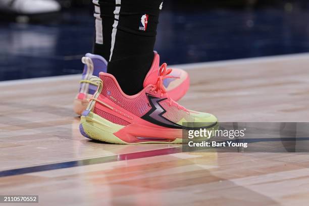 The sneakers worn by Kentavious Caldwell-Pope of the Denver Nuggets on March 27, 2024 at the Ball Arena in Denver, Colorado. NOTE TO USER: User...
