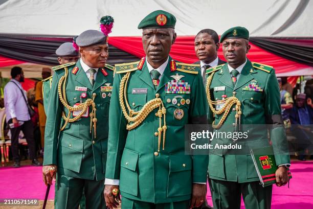 Nigerian Chief of Army Staff, Taoreed Lagbaja attends the funeral where bodies of 16 soldiers who died in an armed attack in Delta state on 17 March...