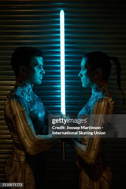 Charlene Guignard and Marco Fabbri of Italy pose for a photographafter the Gala Exhibition during the ISU World Figure Skating Championships at...