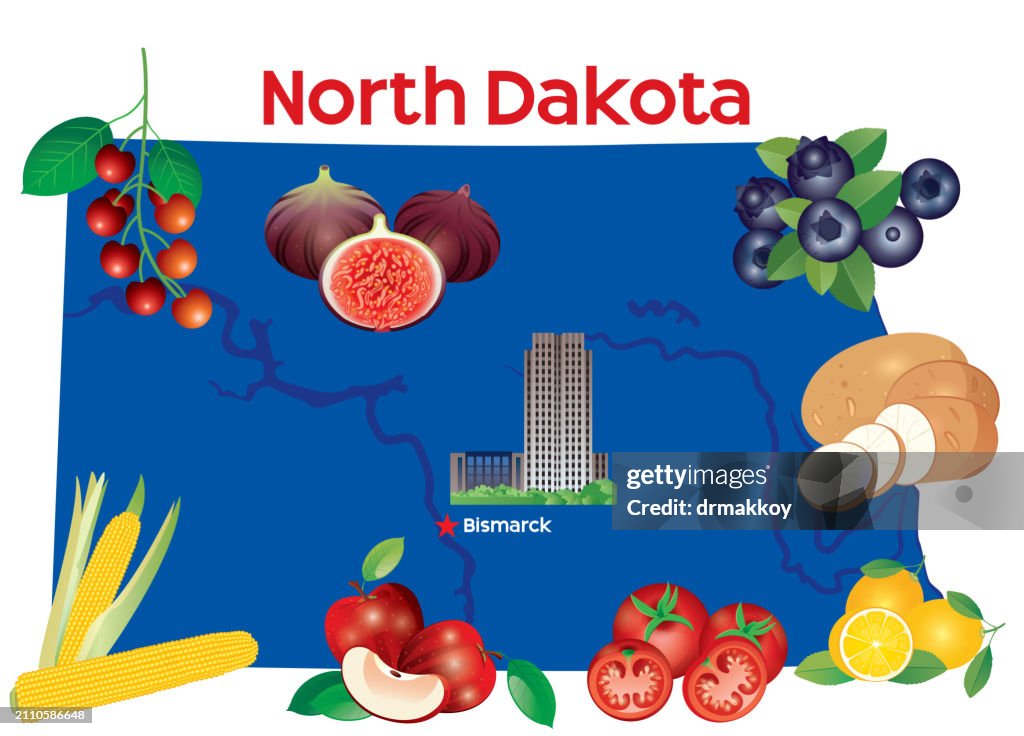 North Dakota map and Fruits