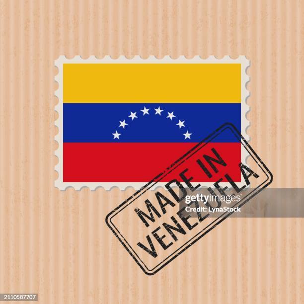 ilustraciones, imágenes clip art, dibujos animados e iconos de stock de made in venezuela badge vector. sticker with venezuelan national flag. ink stamp isolated on paper background. - bandera venezuela