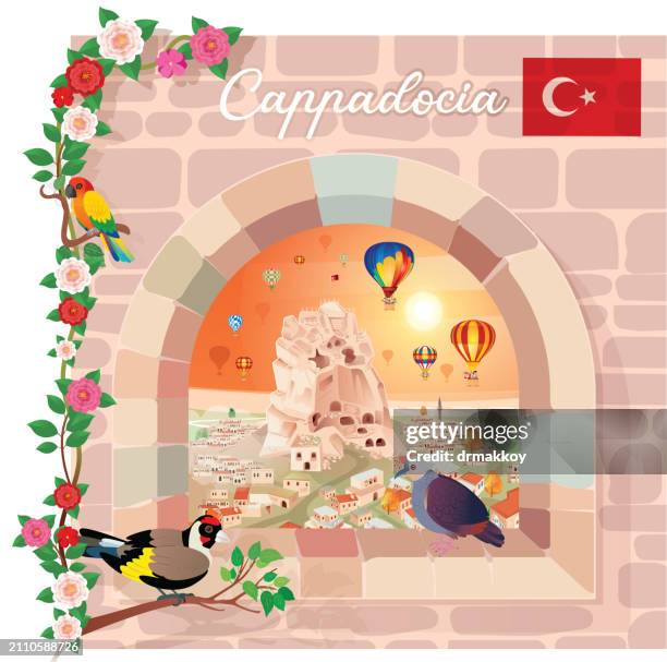 ilustrações de stock, clip art, desenhos animados e ícones de ortahisar fortress in cappadocia - capadocia