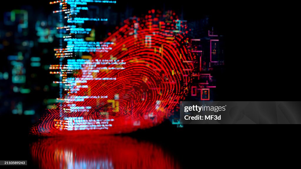 Person identity concept with fingerprint and code