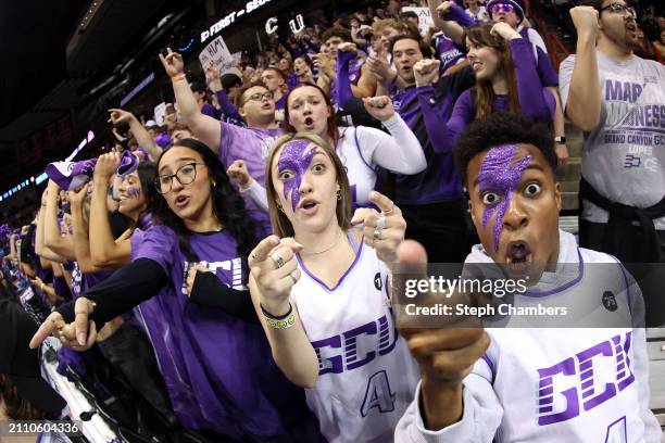 Grand Canyon Antelopes fans cheer in the stands during the first half against the Alabama Crimson Tide in the second round of the NCAA Men's...